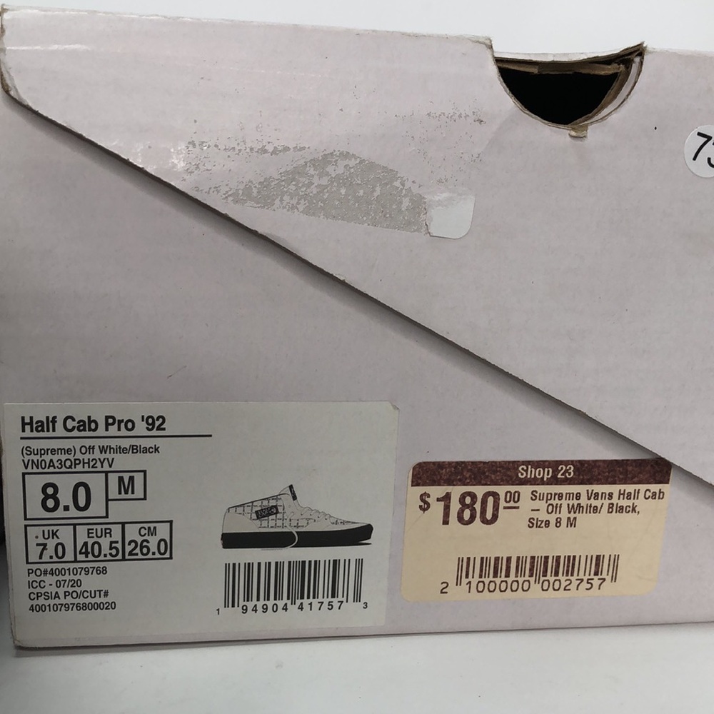 Vans x Supreme Half Cab Pro ‘92 Men’s Off White Black Skateboard Shoes - Size 8 - Picture 4 of 16